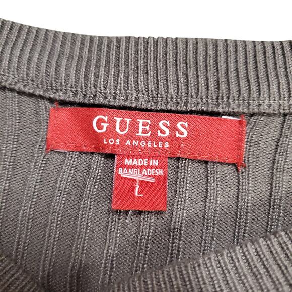 Y2k Guess Sweater Brown Slim Fit Ribbed Long-Sleeved - Large - Picture 3 of 6